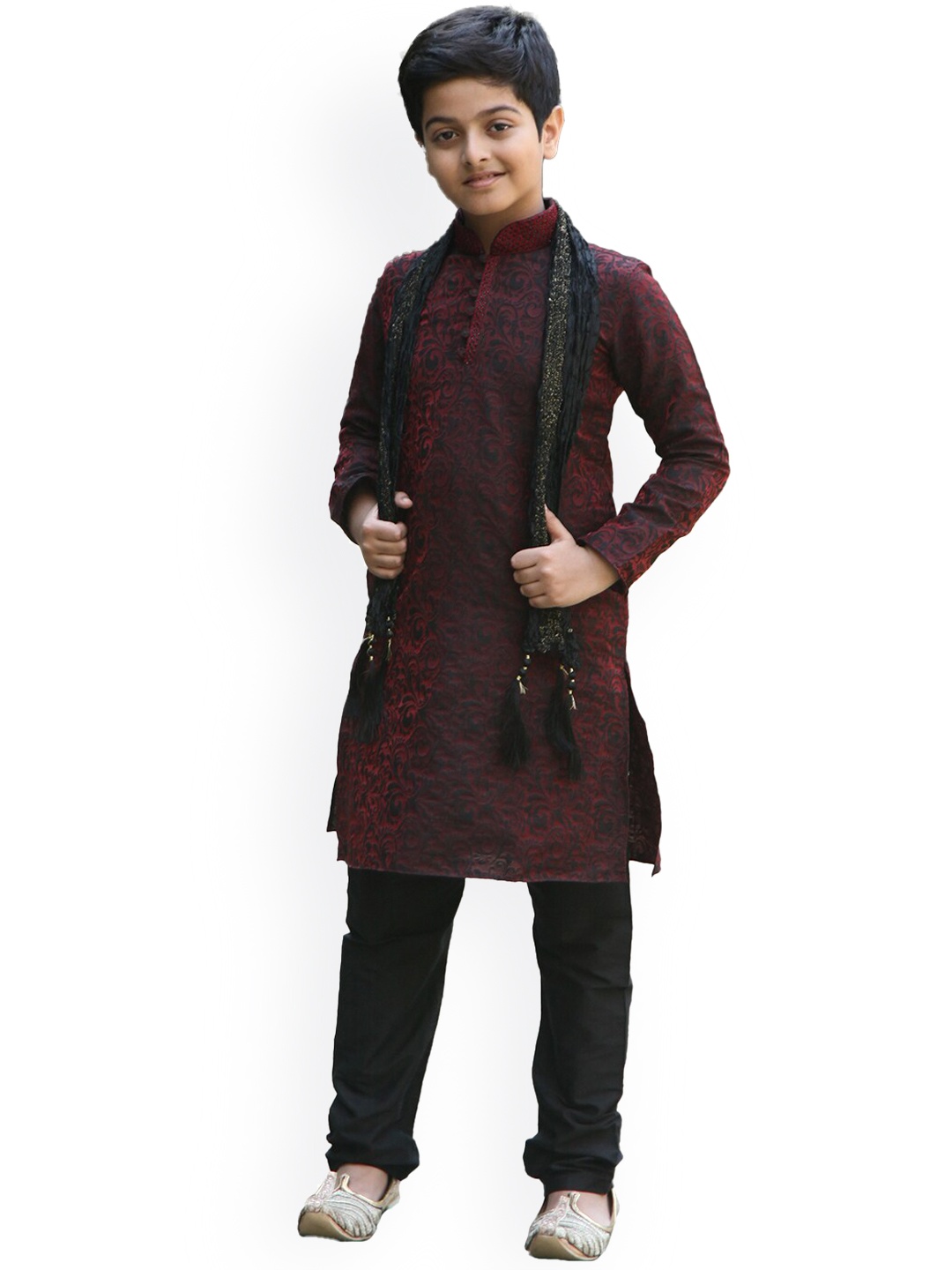 

Manyavar Boys Embroidered Kurta With Churidar, Maroon