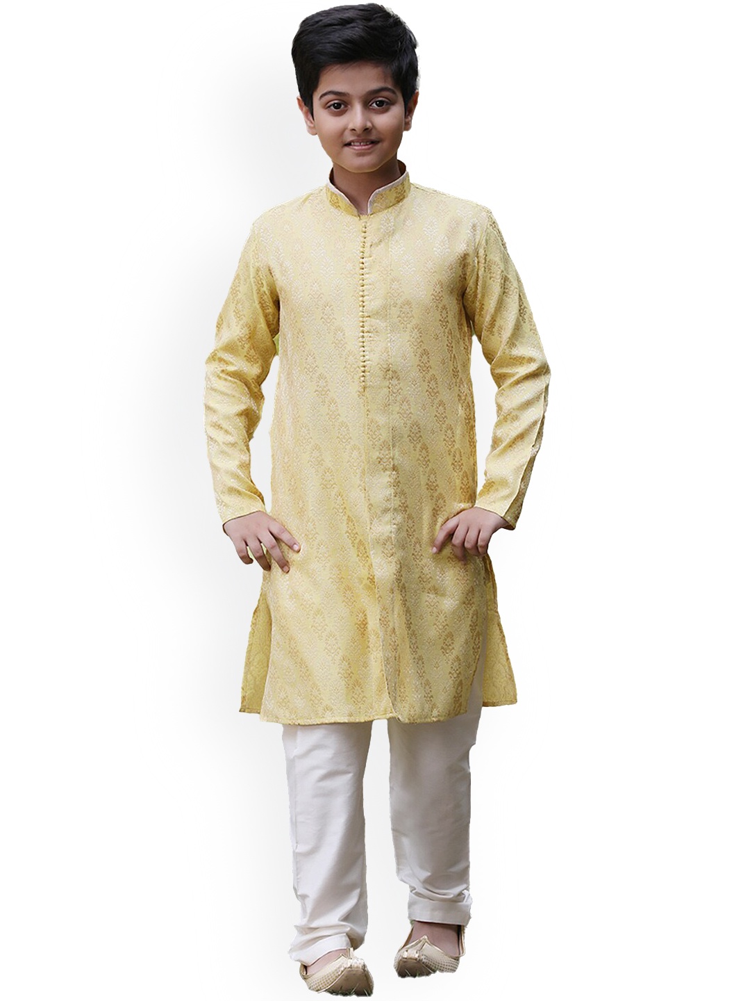

Manyavar Boys Yellow Woven Design Kurta with Pyjamas