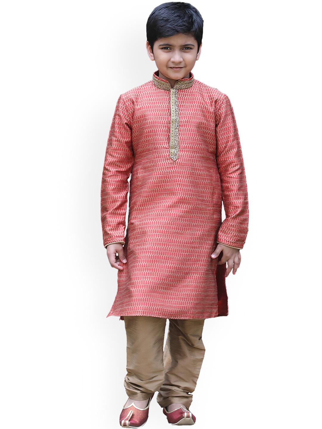 

Manyavar Boys Ethnic Motifs Kurta with Pyjamas, Coral