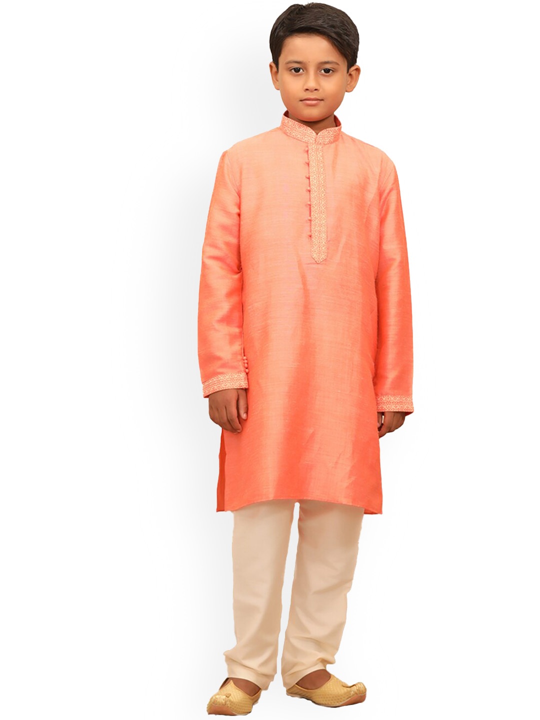 

Manyavar Boys Coral Gotta Patti Linen Kurta with Pyjamas