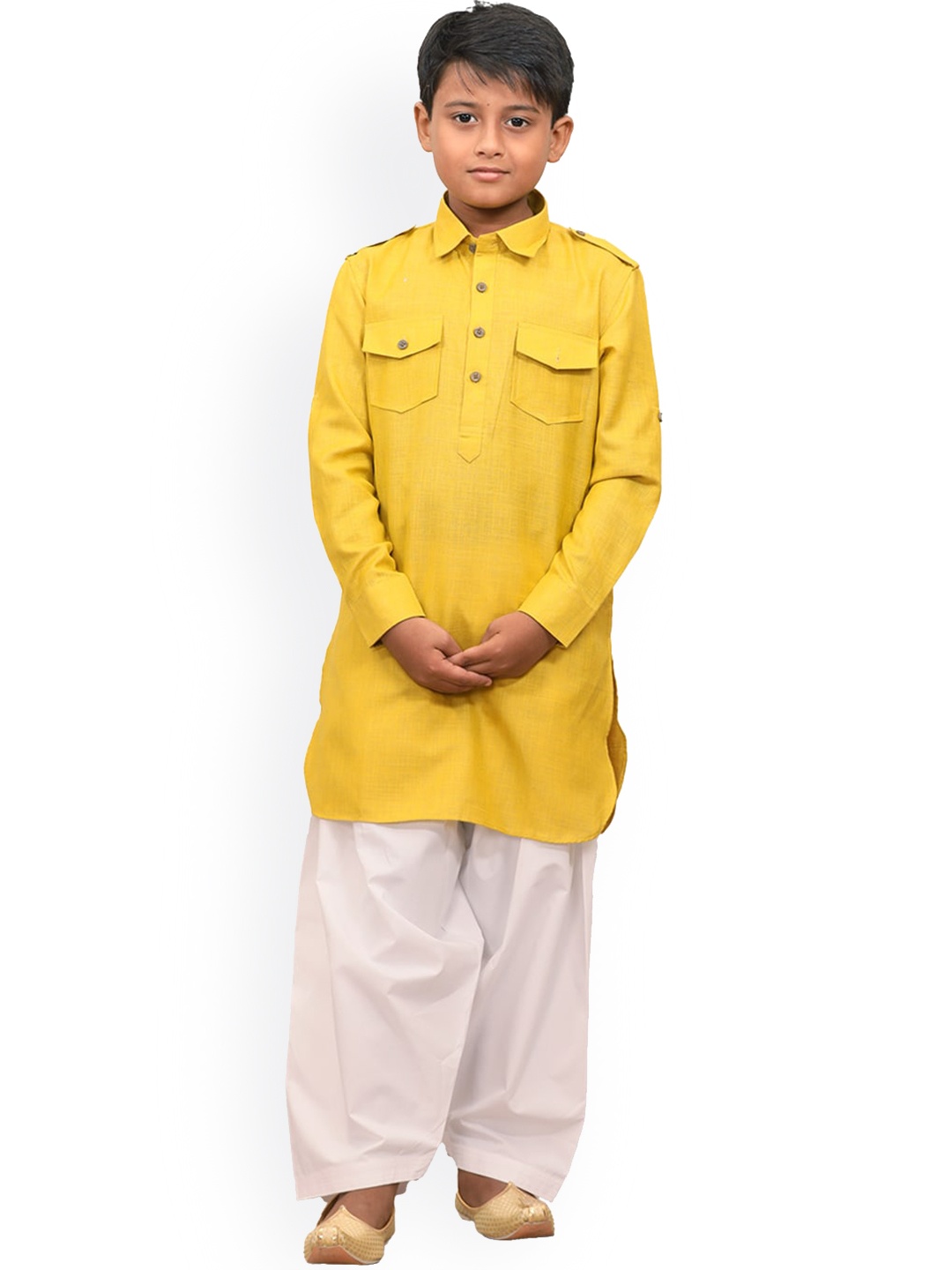 

Manyavar Boys Pathani Kurta With Dhoti Pant, Mustard