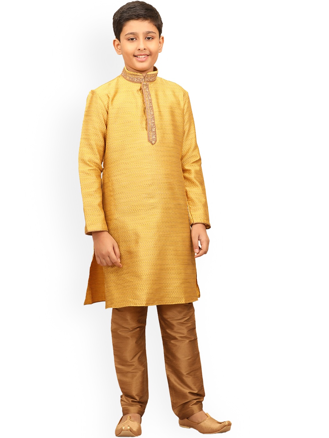 

Manyavar Boys Woven Design Kurta with Pyjamas, Mustard