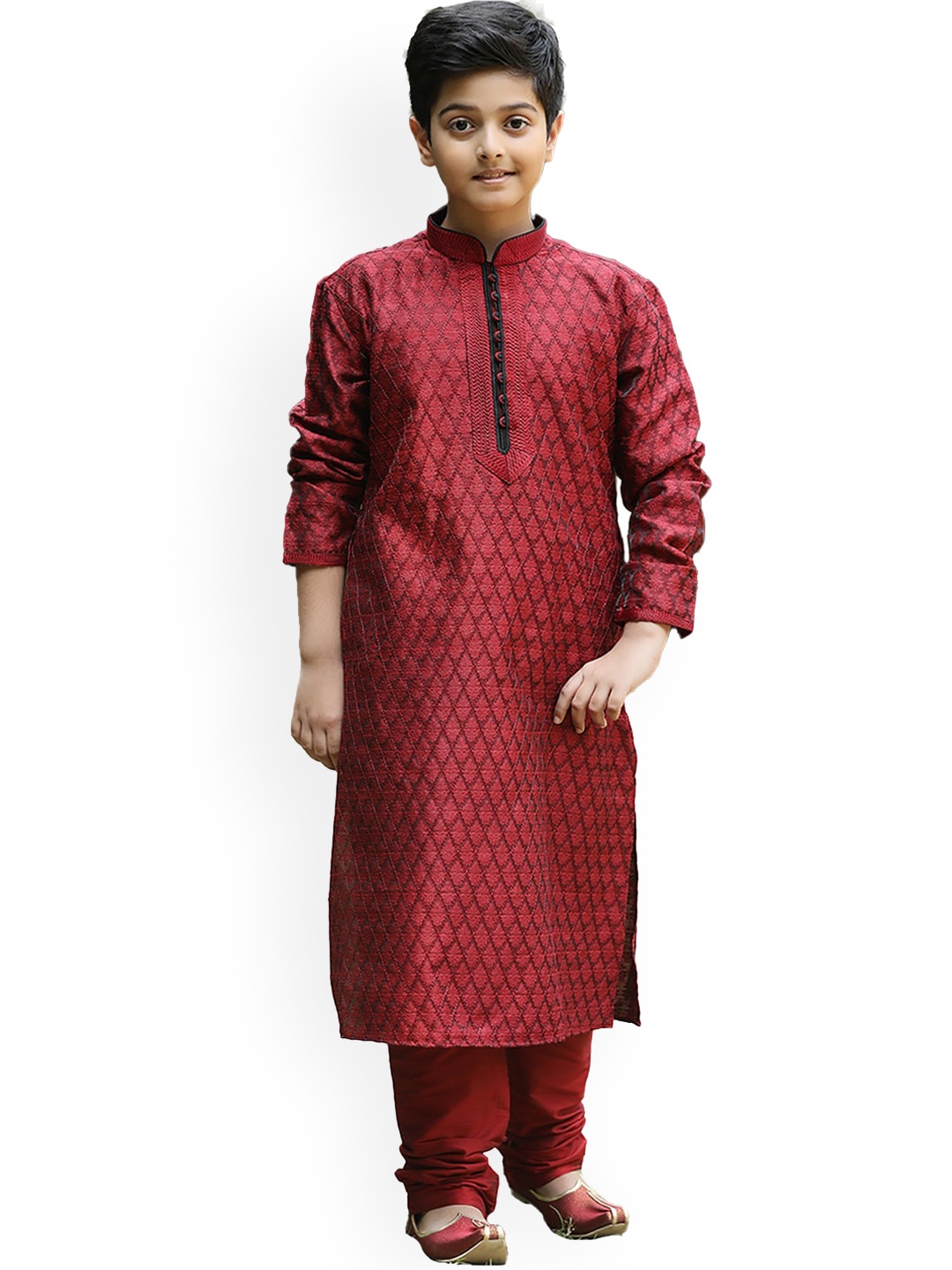 

Manyavar Boys Ethnic Motifs Woven Design Kurta With Churidar, Maroon