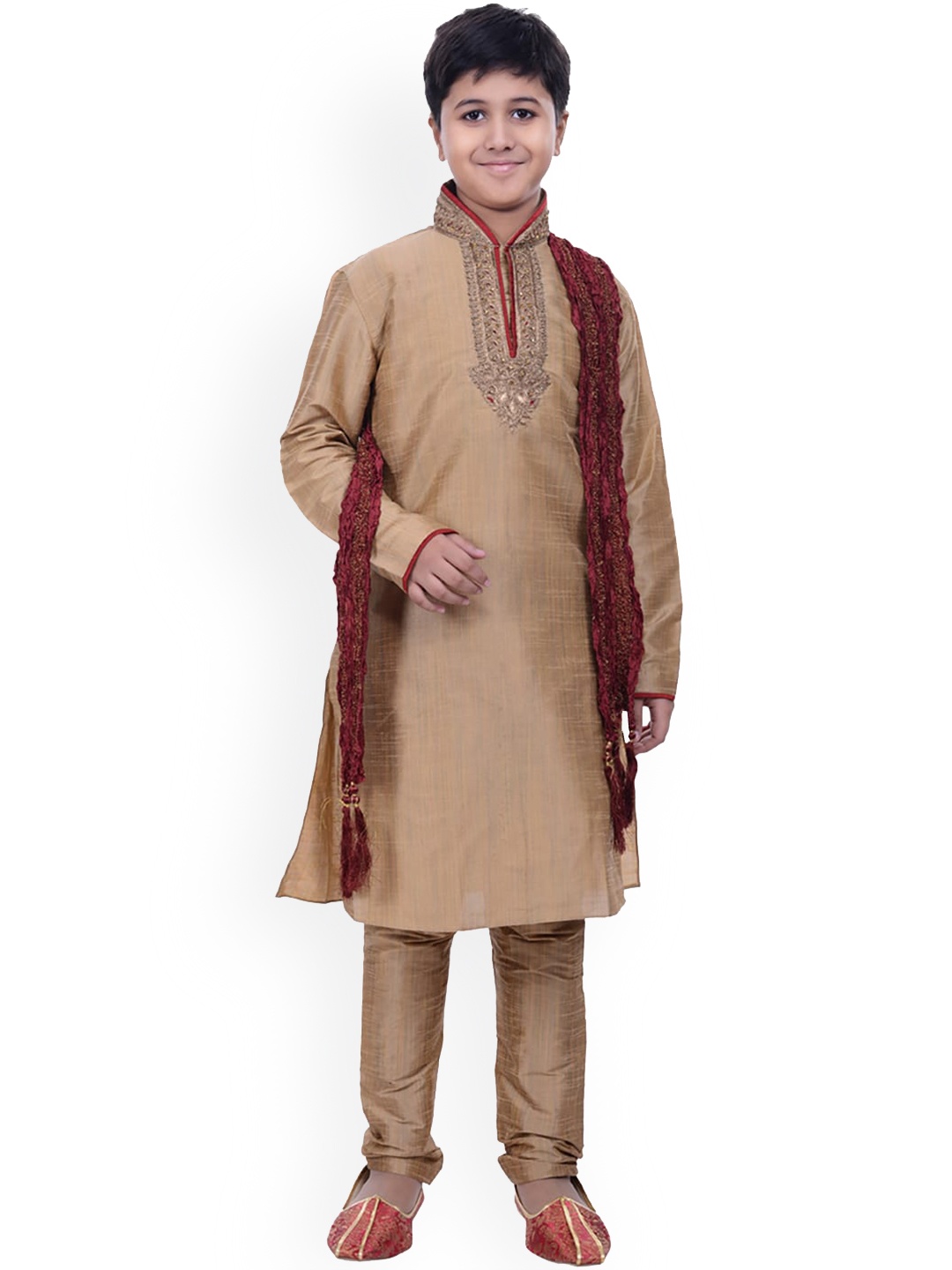 

Manyavar Boys Yoke Design Kurta with Churidar, Cream