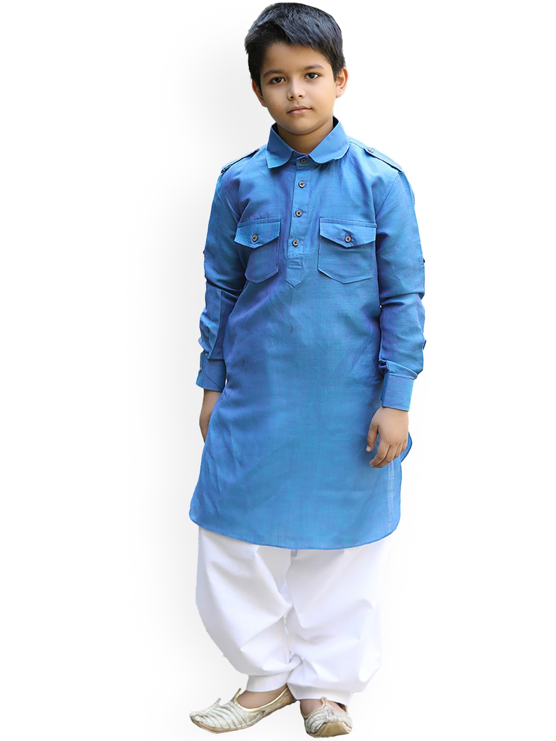 

Manyavar Boys Pathani Kurta With Dhoti Pant, Blue