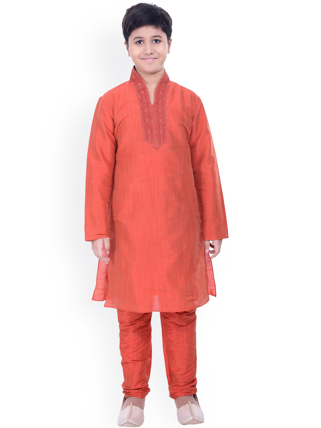 

Manyavar Boys Red Embroidered Thread Work Kurta with Churidar