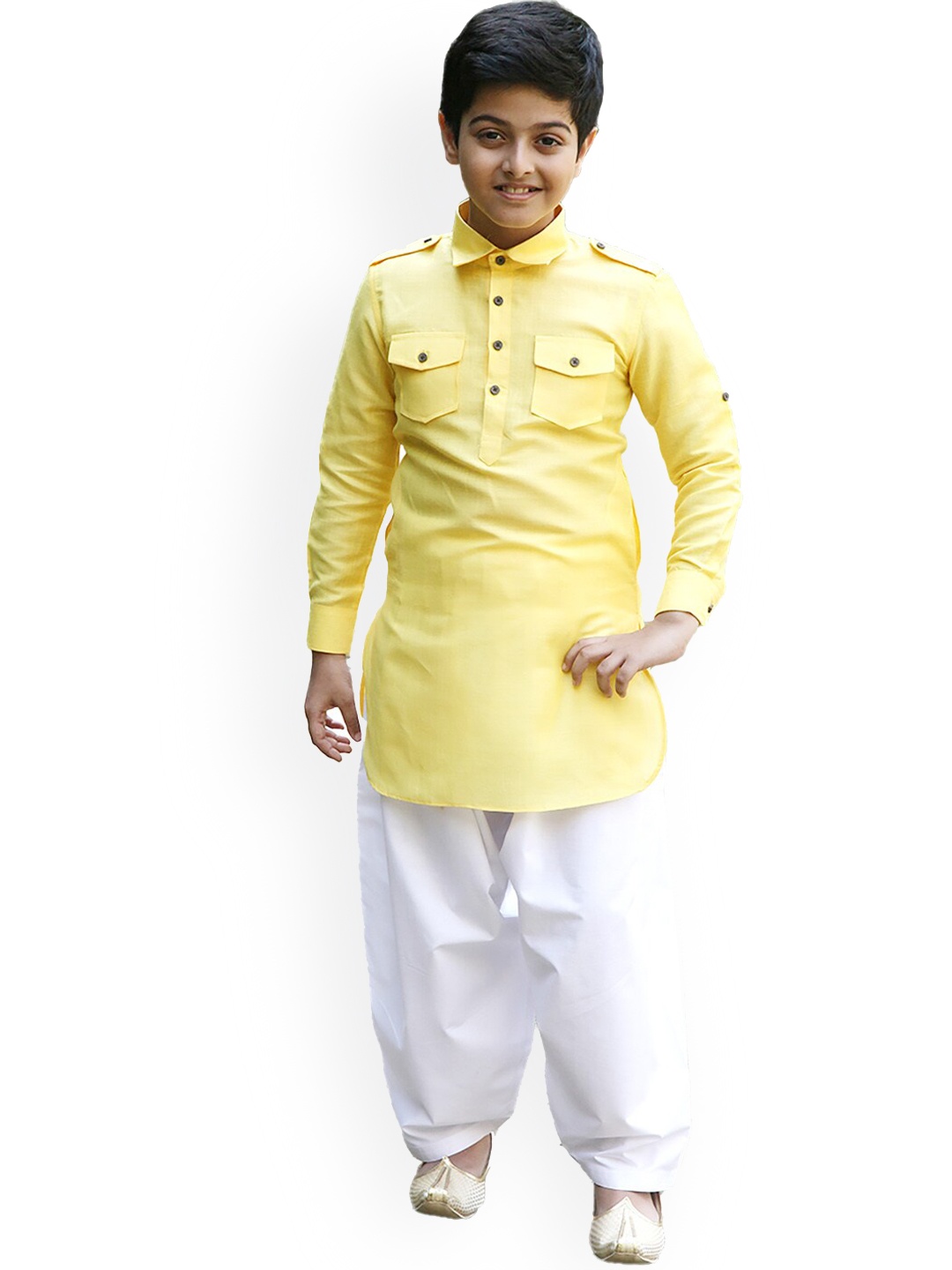 

Manyavar Boys Pathani Kurta With Dhoti Pant, Yellow