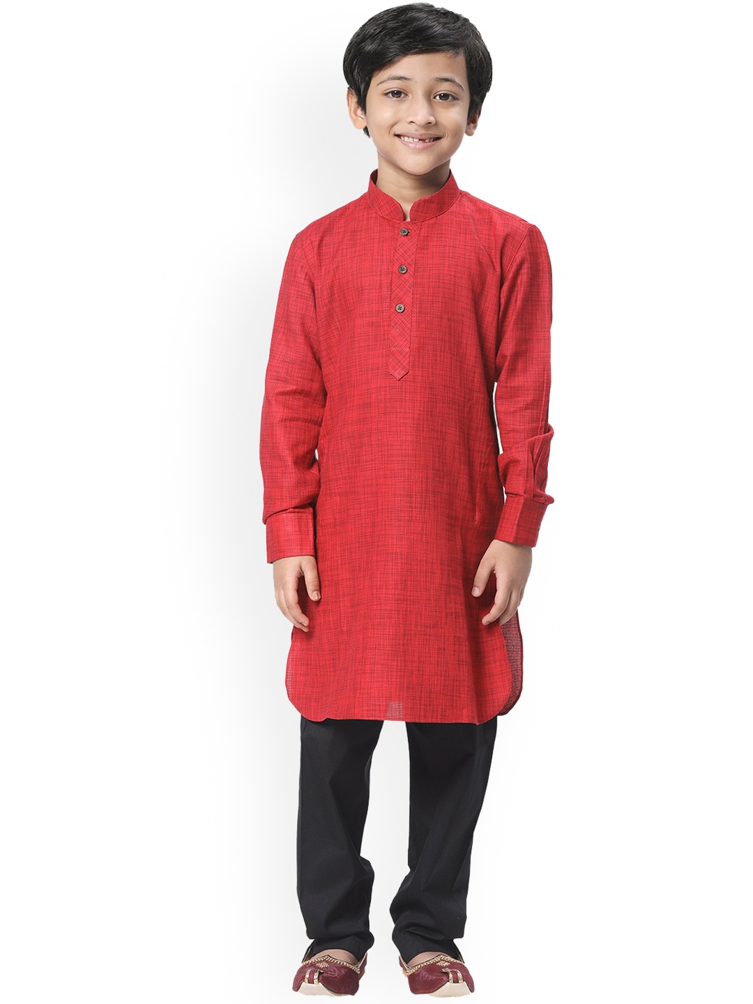 

Manyavar Boys Self Design Kurta with Churidar, Red