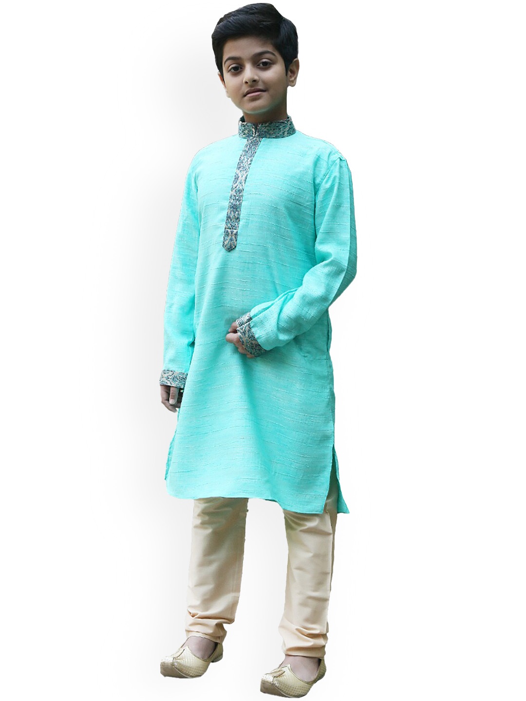 

Manyavar Boys Sea Green Solid Gotta Patti Kurta with Churidar