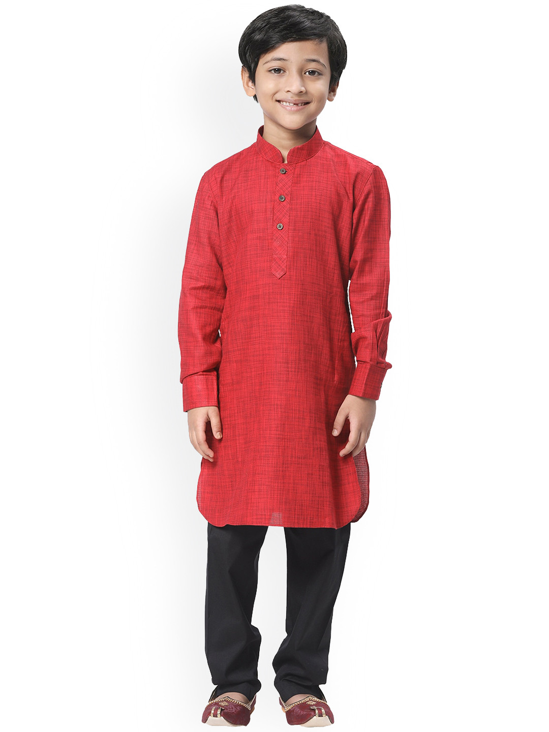 

Manyavar Boys Red Self Design Kurta with Churidar