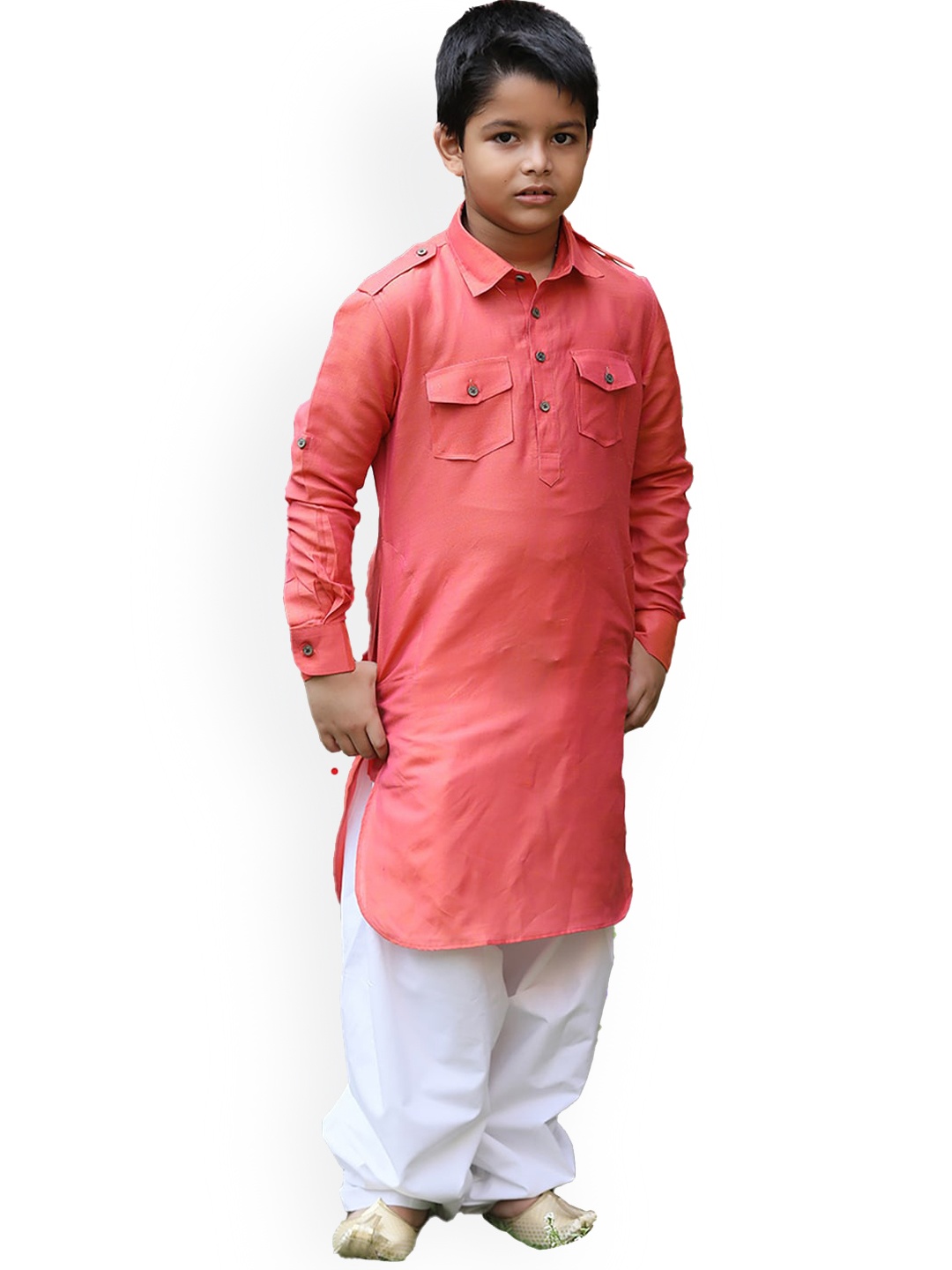 

Manyavar Boys Orange Pathani Kurta with Dhoti Pants