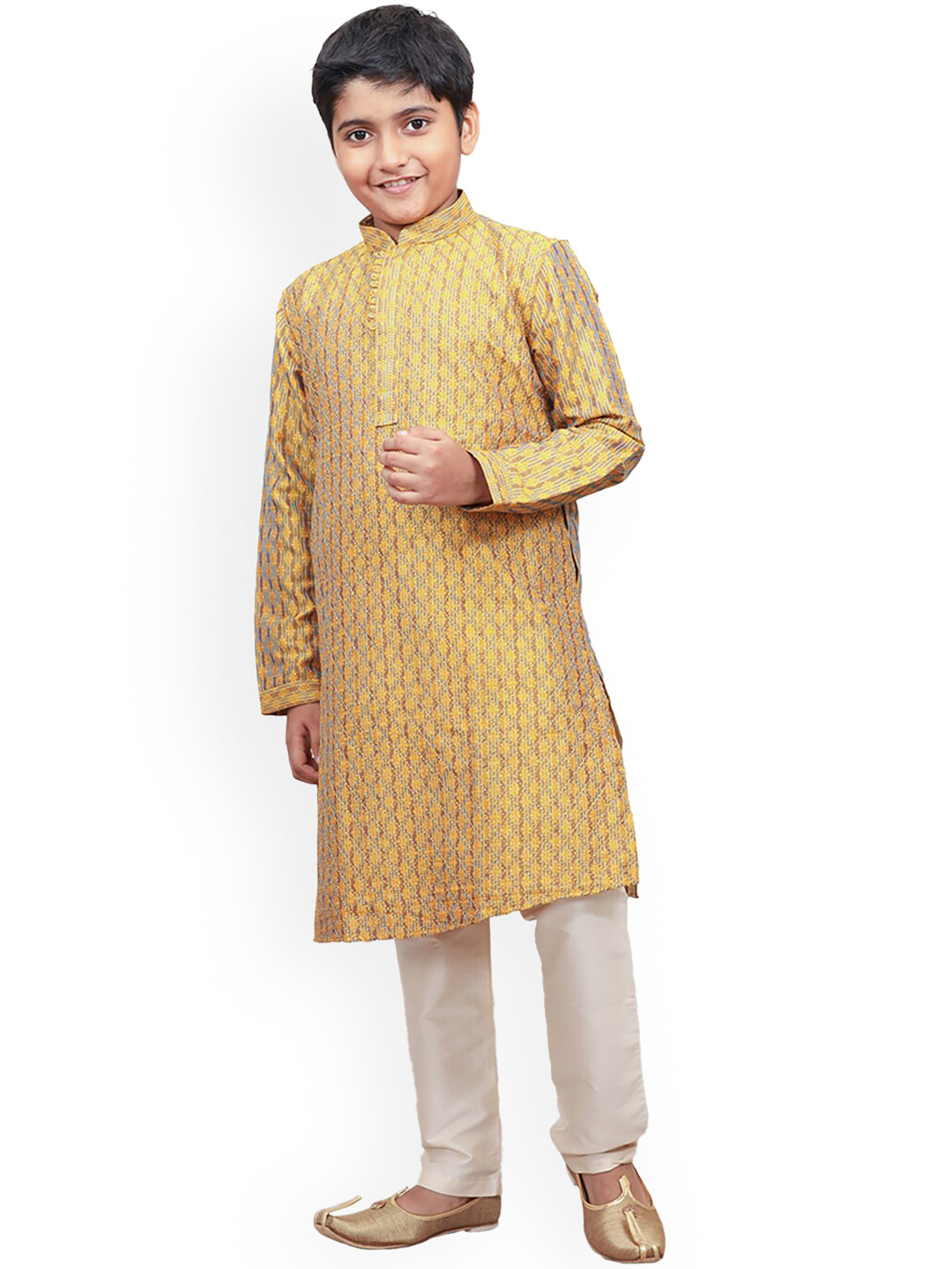 

Manyavar Boys Mustard Yellow Ethnic Motifs Kurta with Pyjamas