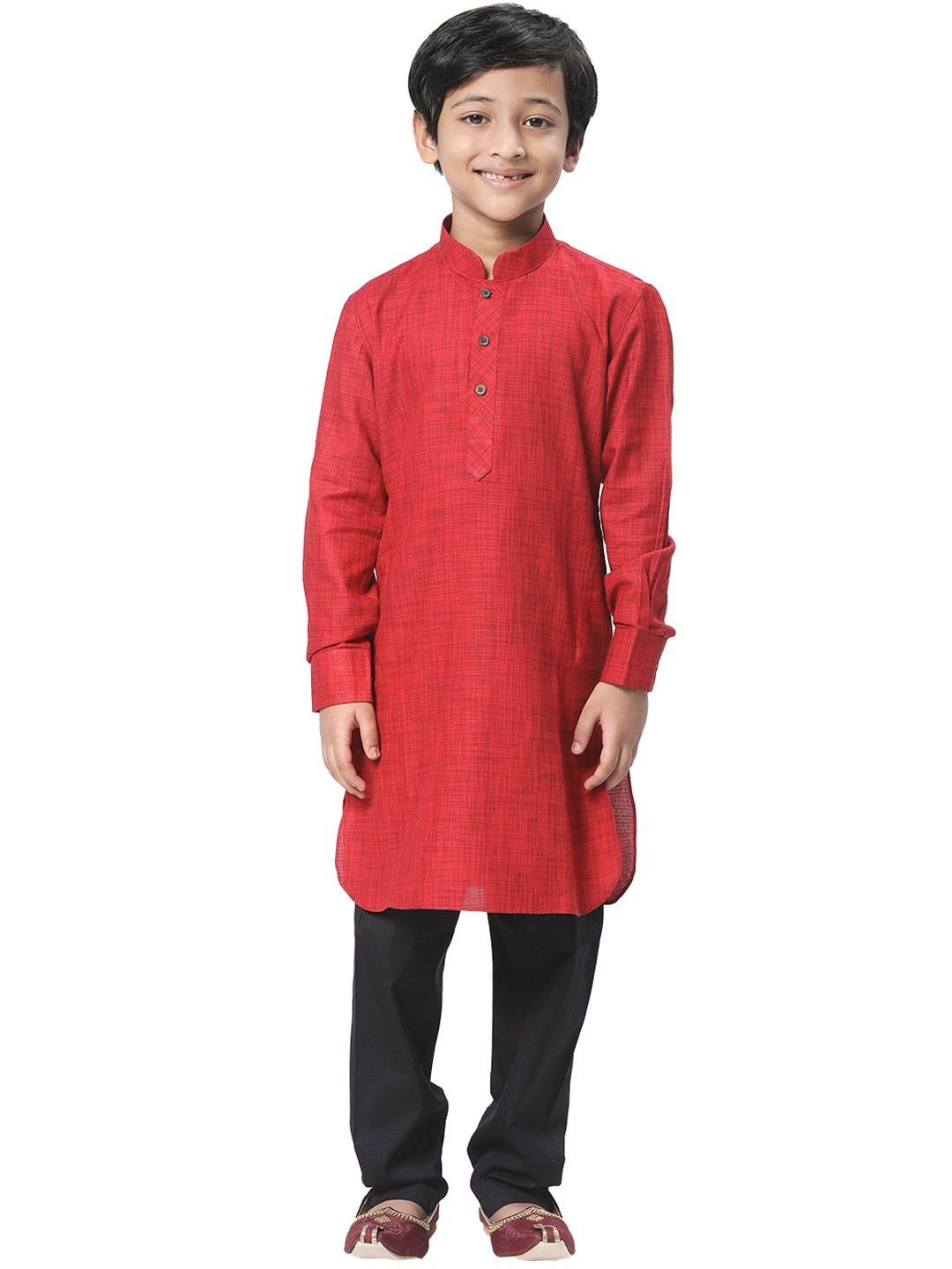 

Manyavar Boys Self Design Kurta With Churidar, Red