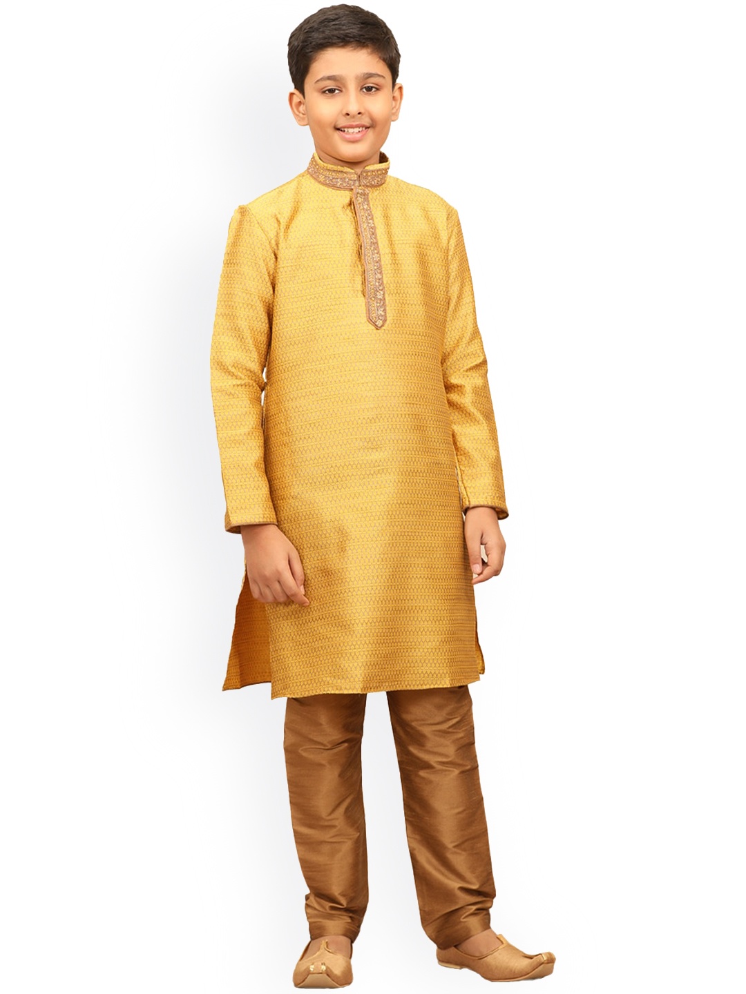 

Manyavar Boys Mustard Yellow Kurta with Pyjamas