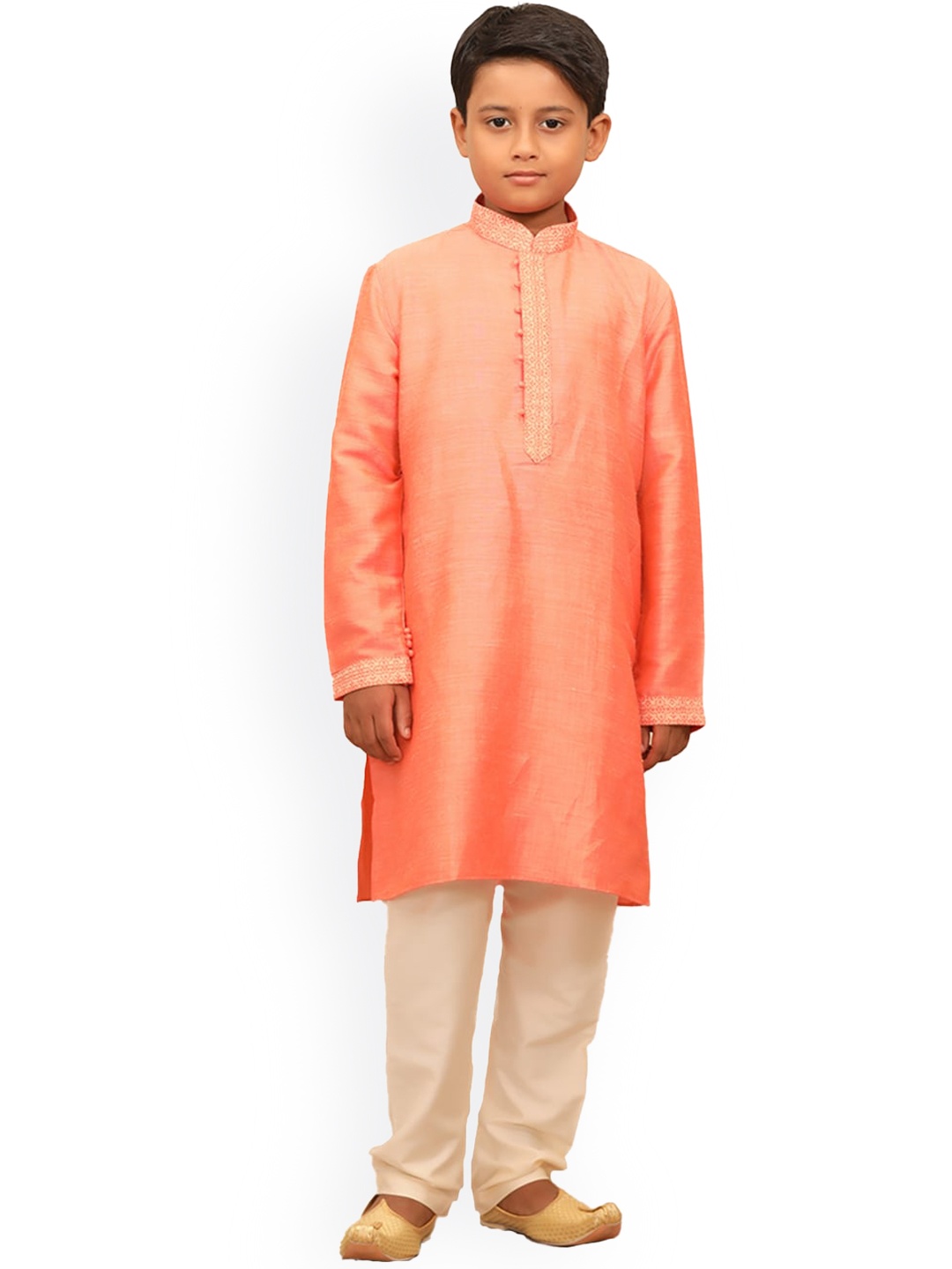 

Manyavar Boys Coral Gotta Patti Linen Kurta with Churidar