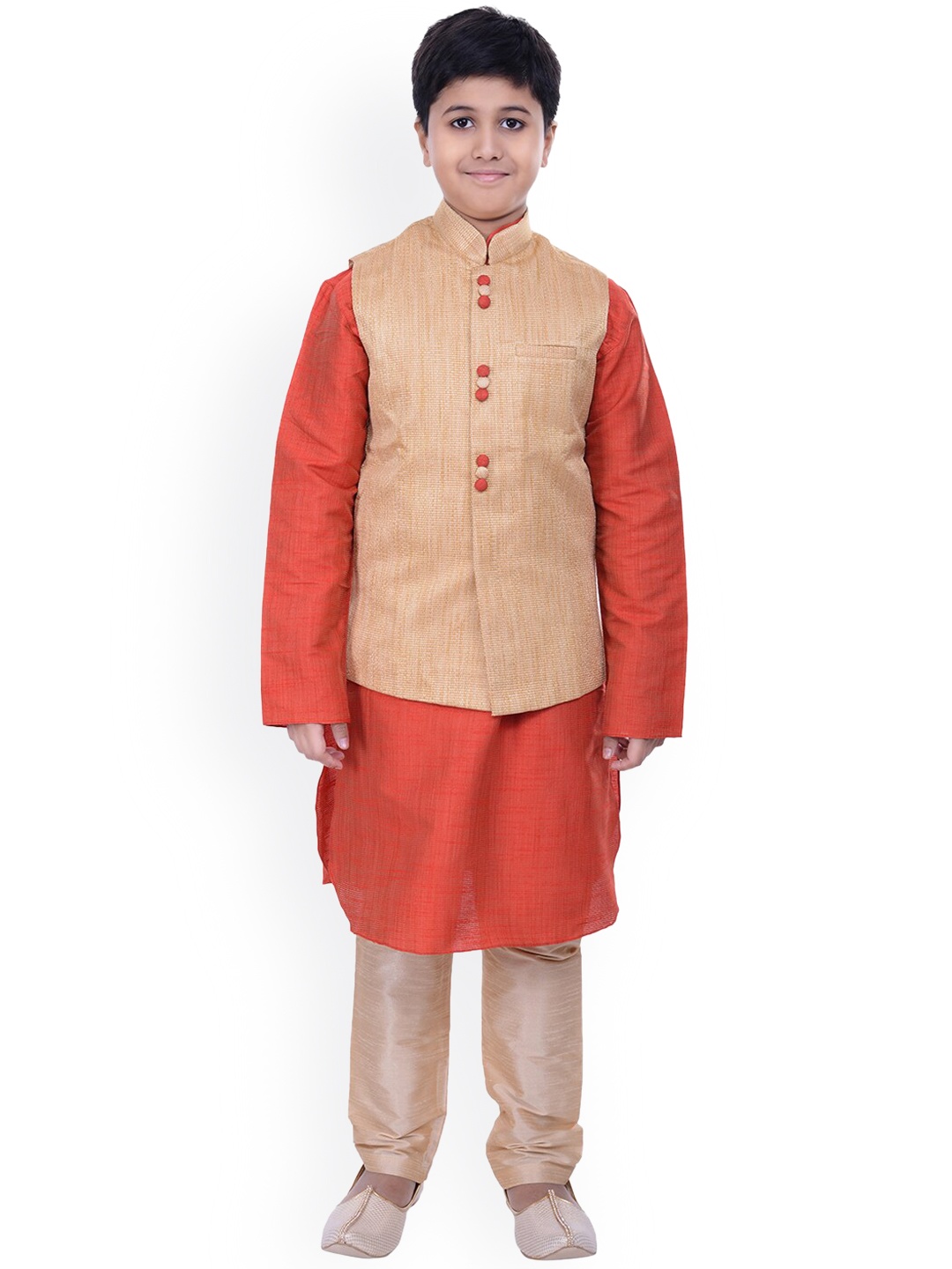 

Manyavar Boys Kurta with Churidar & Nehru Jacket, Cream