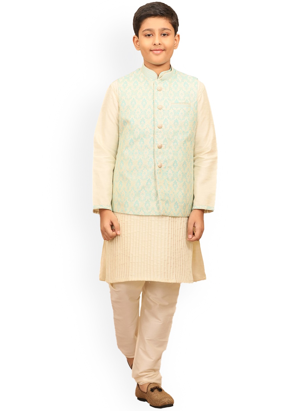 

Manyavar Boys Ethnic Motifs Straight Kurta Set With Nehru Jacket, Green