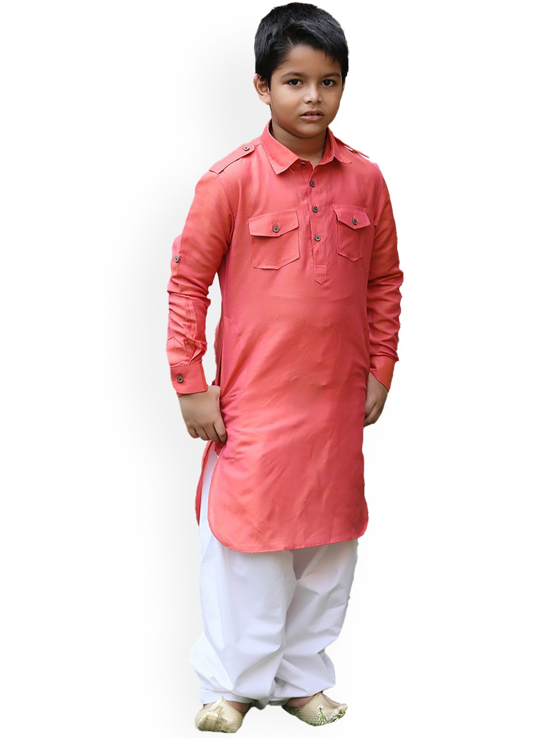 

Manyavar Boys Pathani Kurta With Dhoti Pant, Coral