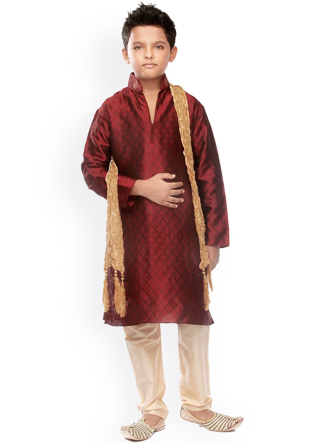 

Manyavar Boys Maroon Woven Design Kurta with Churidar