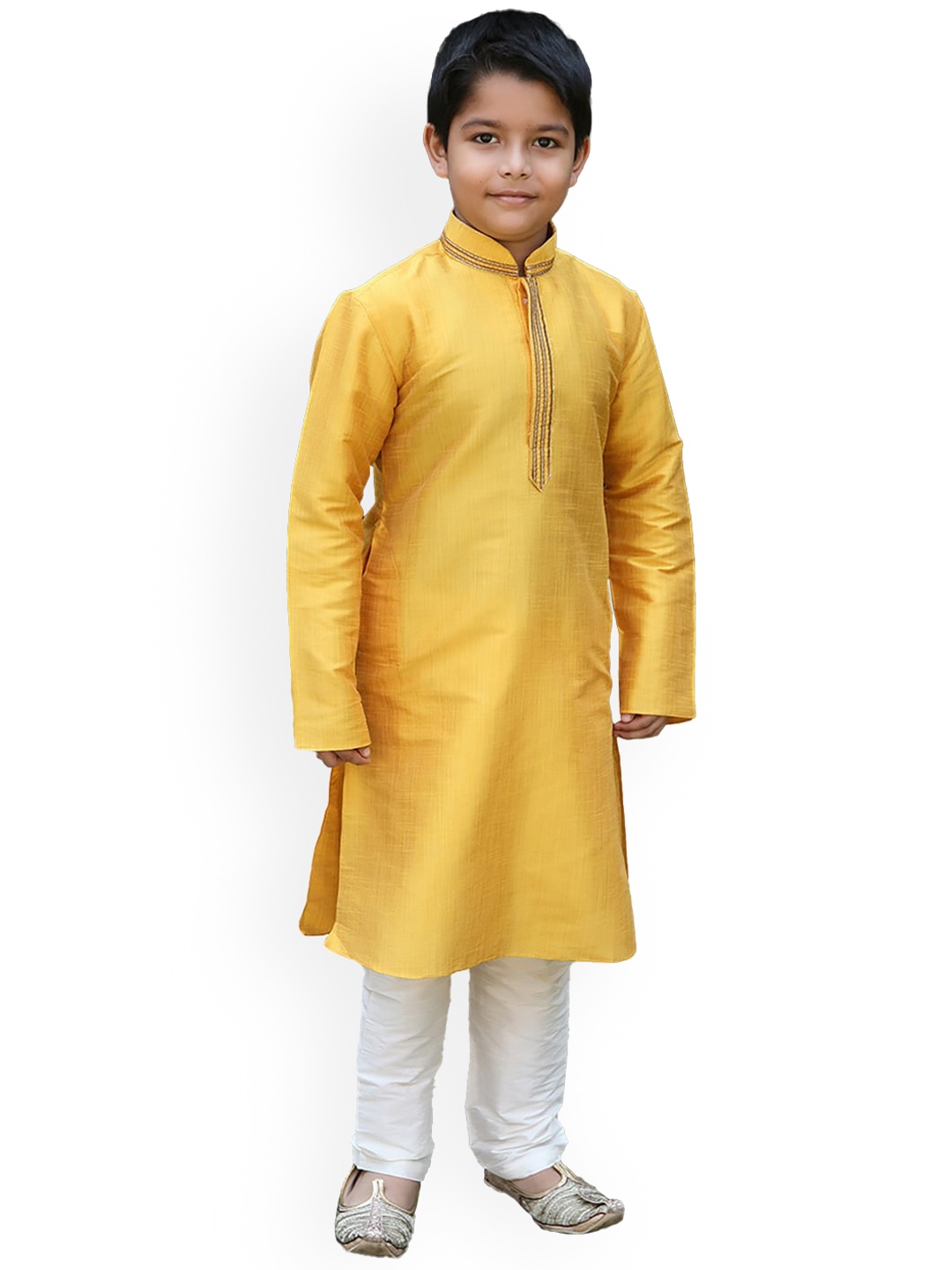 

Manyavar Boys Mustard Yellow Gotta Patti Kurta with Pyjamas