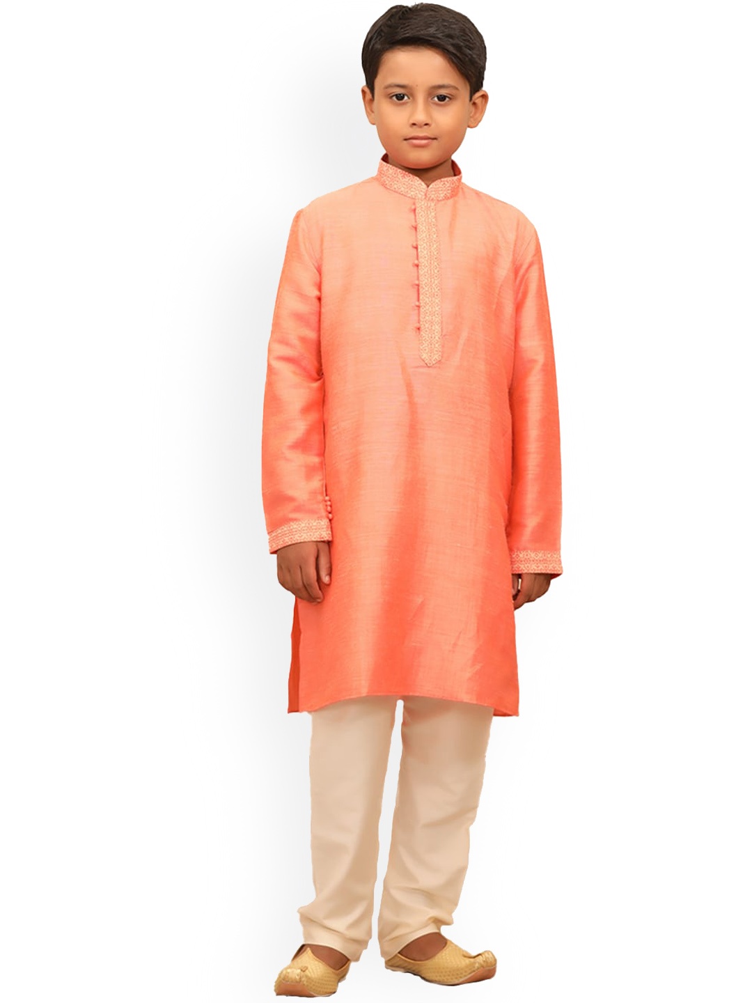 

Manyavar Boys Coral Gotta Patti Linen Kurta with Pyjamas
