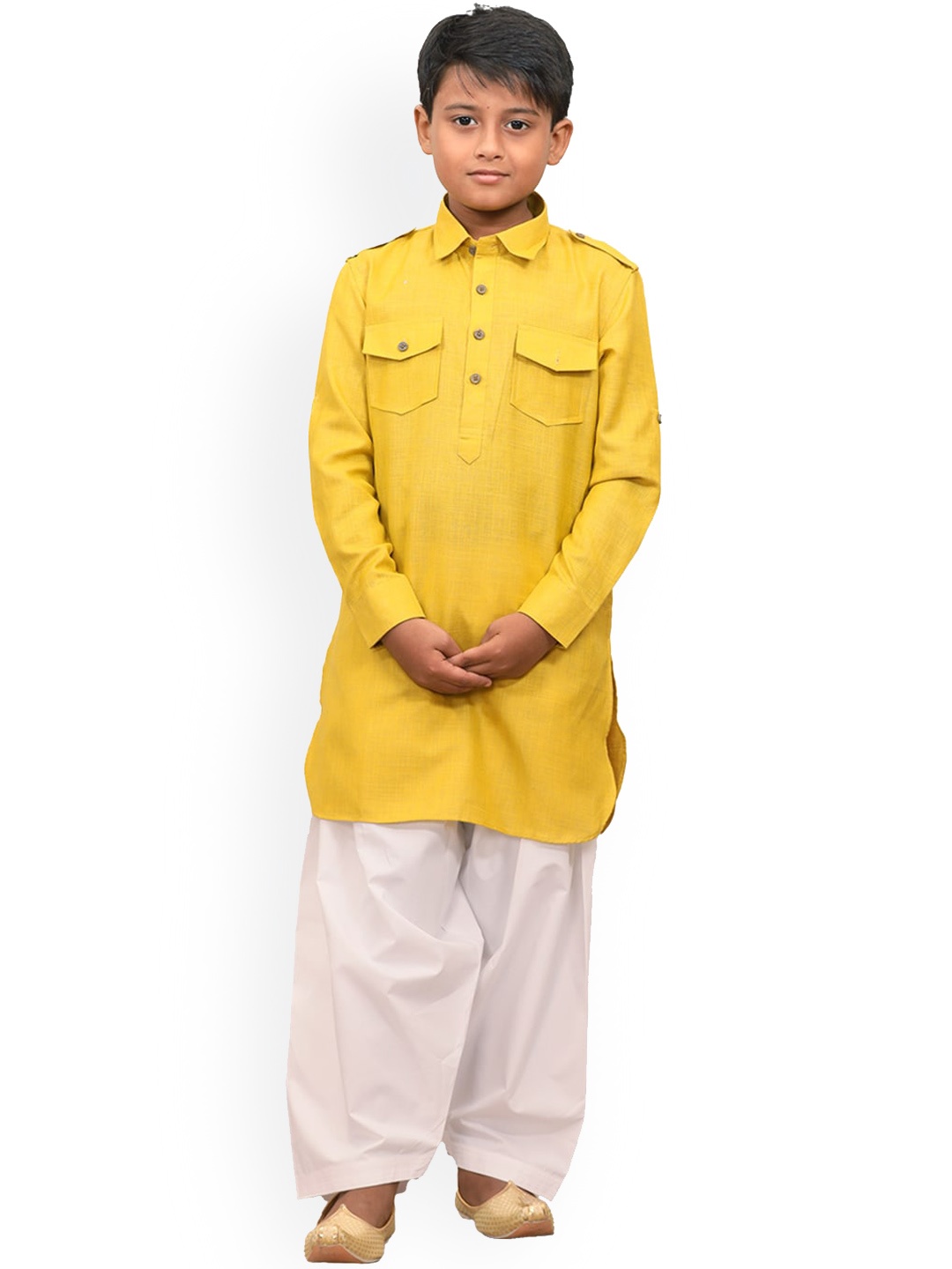 

Manyavar Boys Pathani Kurta with Patiala Salwar, Mustard