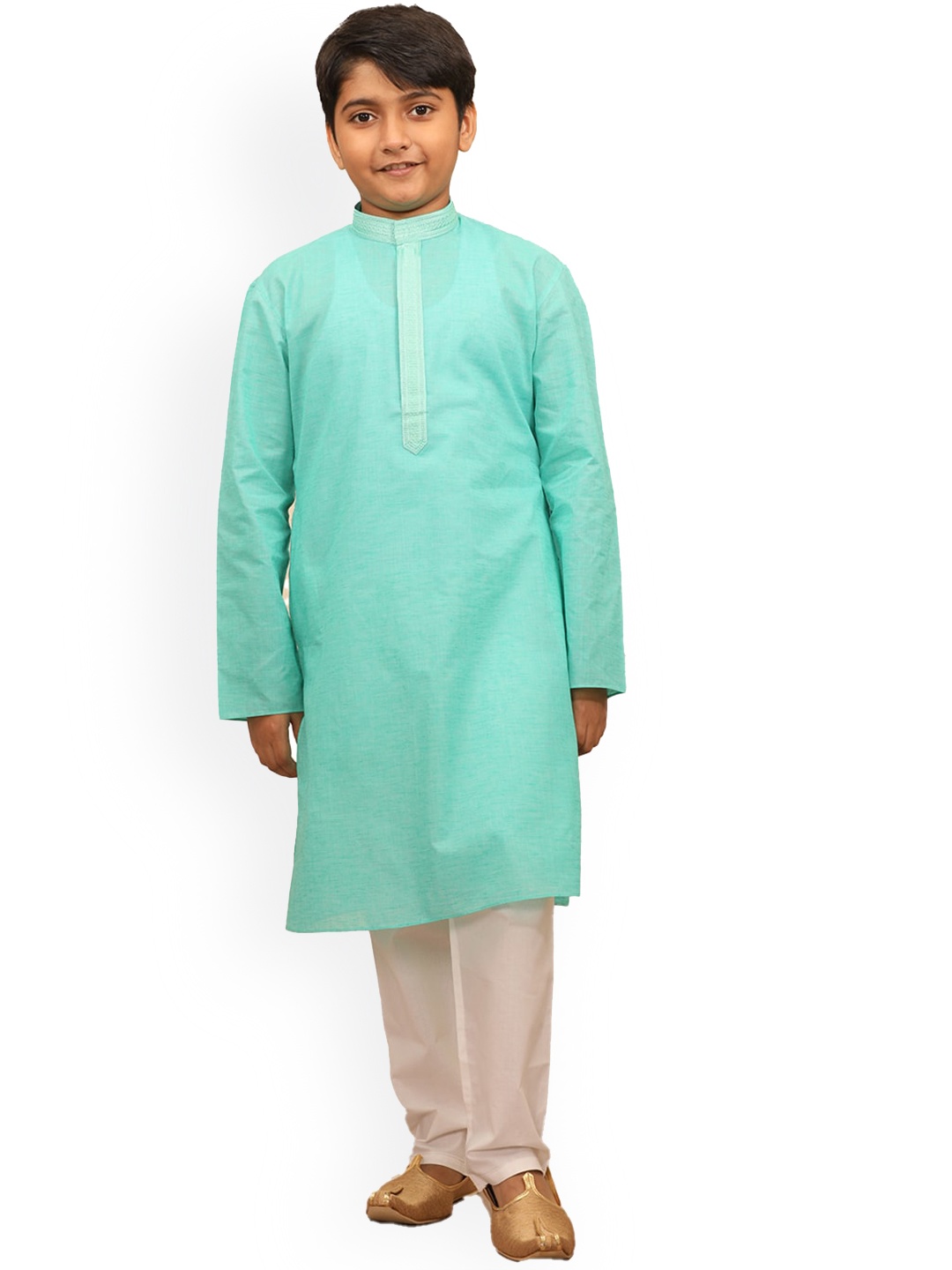 

Manyavar Boys Green Gotta Patti Kurta with Pyjamas