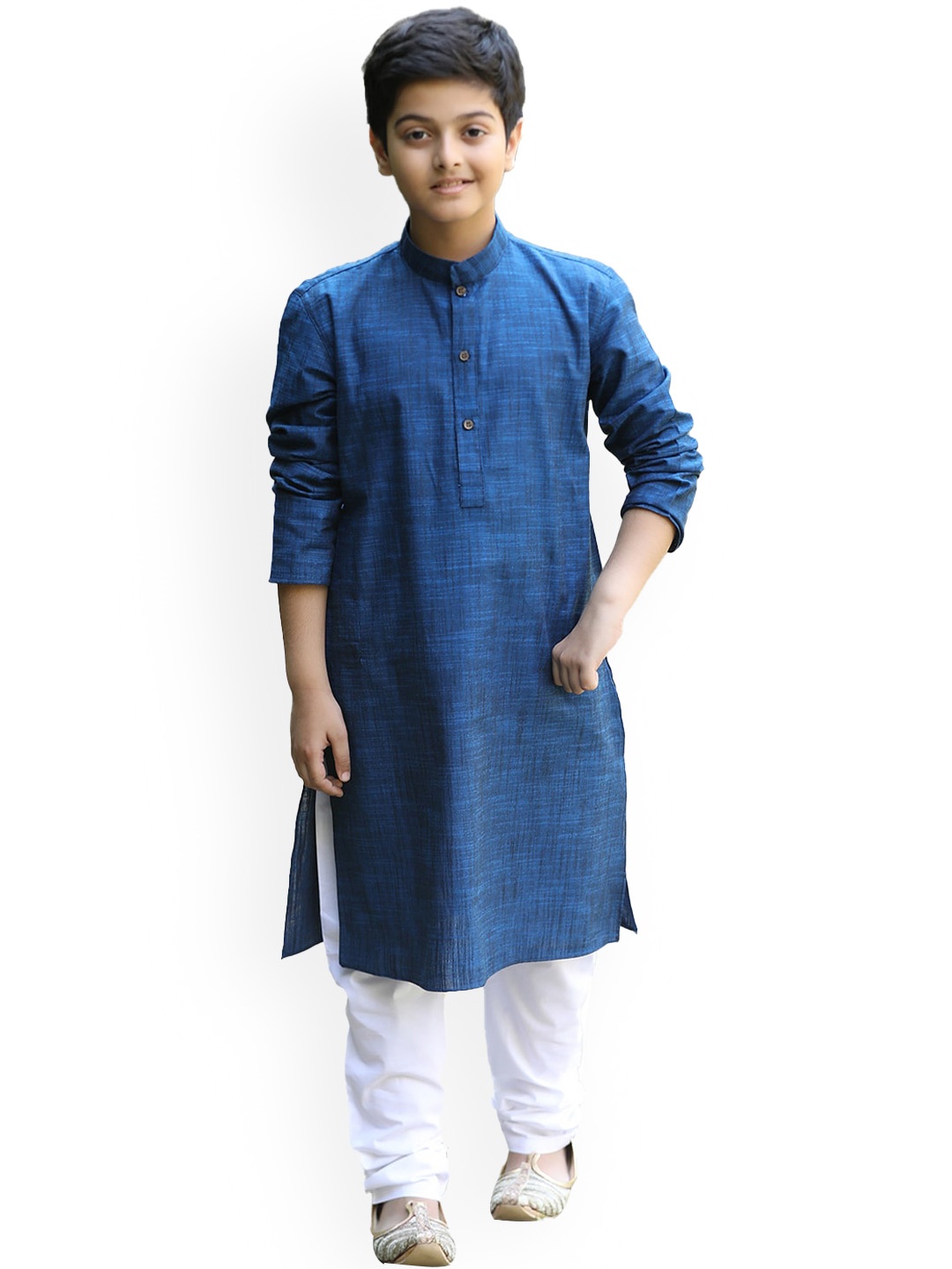 

Manyavar Boys Blue Self Design Silk Blend Kurta with Pyjamas