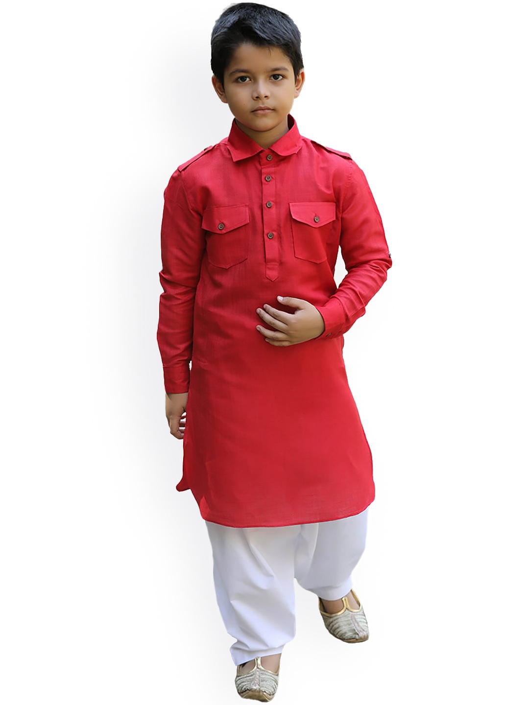 

Manyavar Boys Pathani Kurta With Dhoti Pant, Red