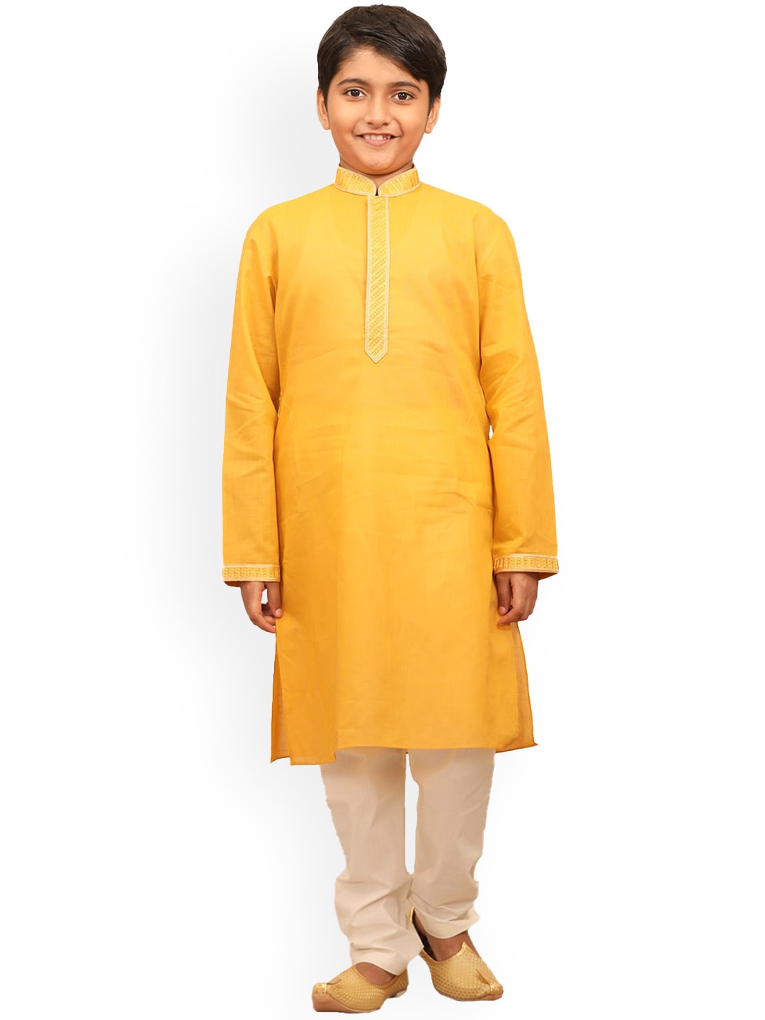 

Manyavar Boys Mustard Yellow Gotta Patti Kurta with Churidar