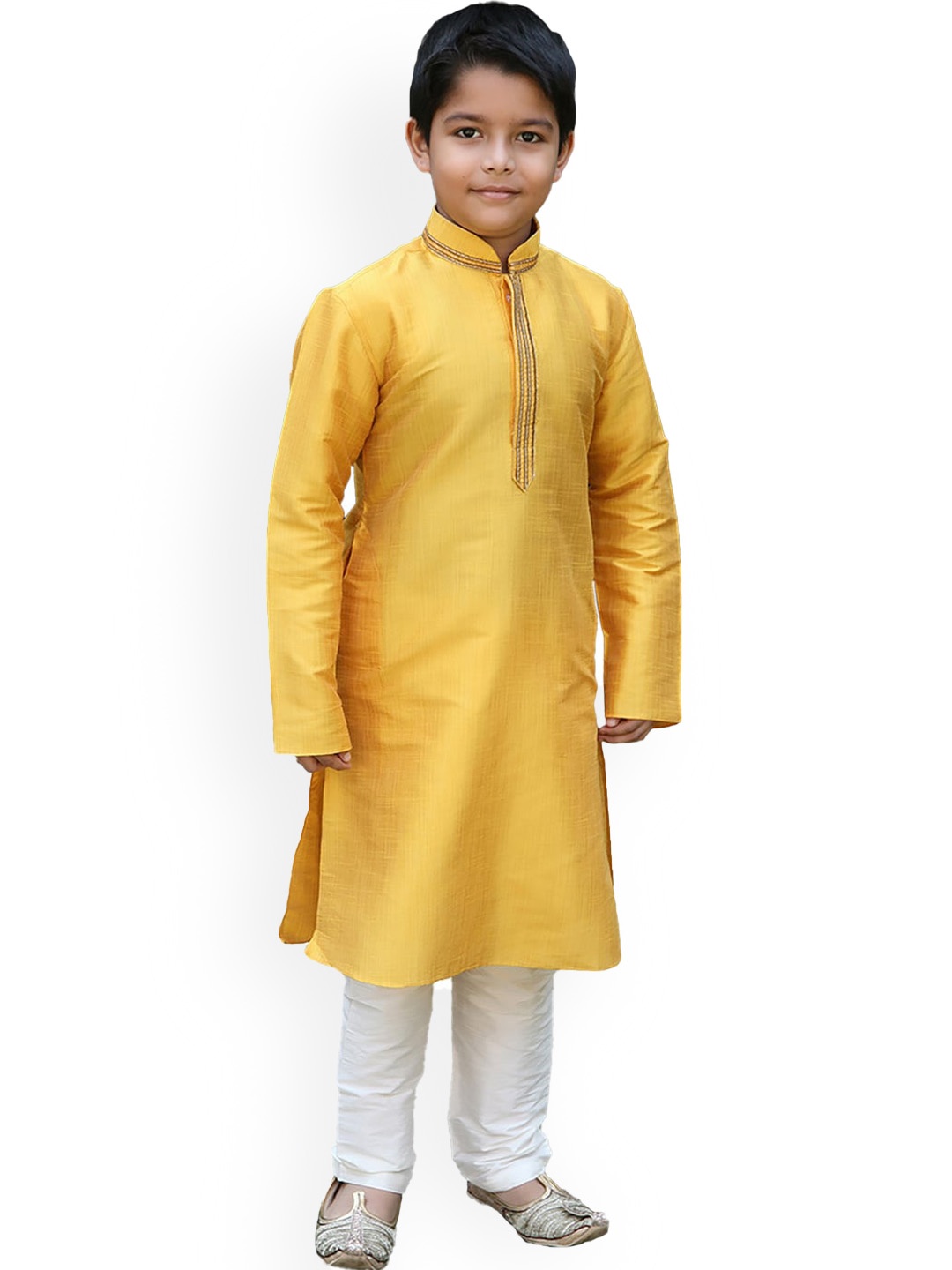 

Manyavar Boys Mustard Yellow Gotta Patti Kurta with Pyjamas