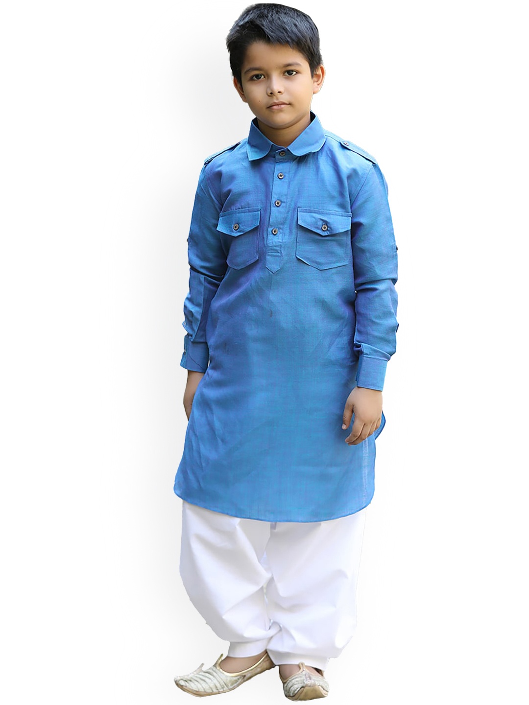 

Manyavar Boys Pathani Kurta With Dhoti Pant, Blue