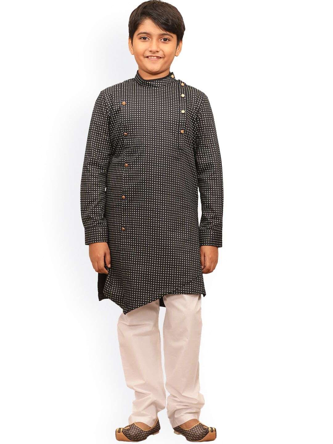 

Manyavar Boys Checked Angrakha Kurta With Churidar, Blue