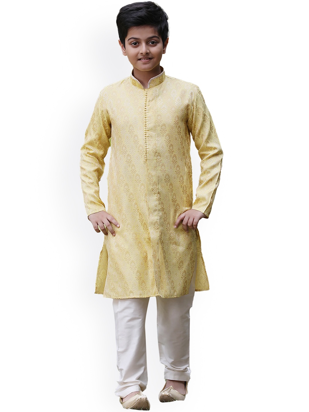 

Manyavar Boys Yellow & White Ethnic Motifs Kurta with Pyjamas