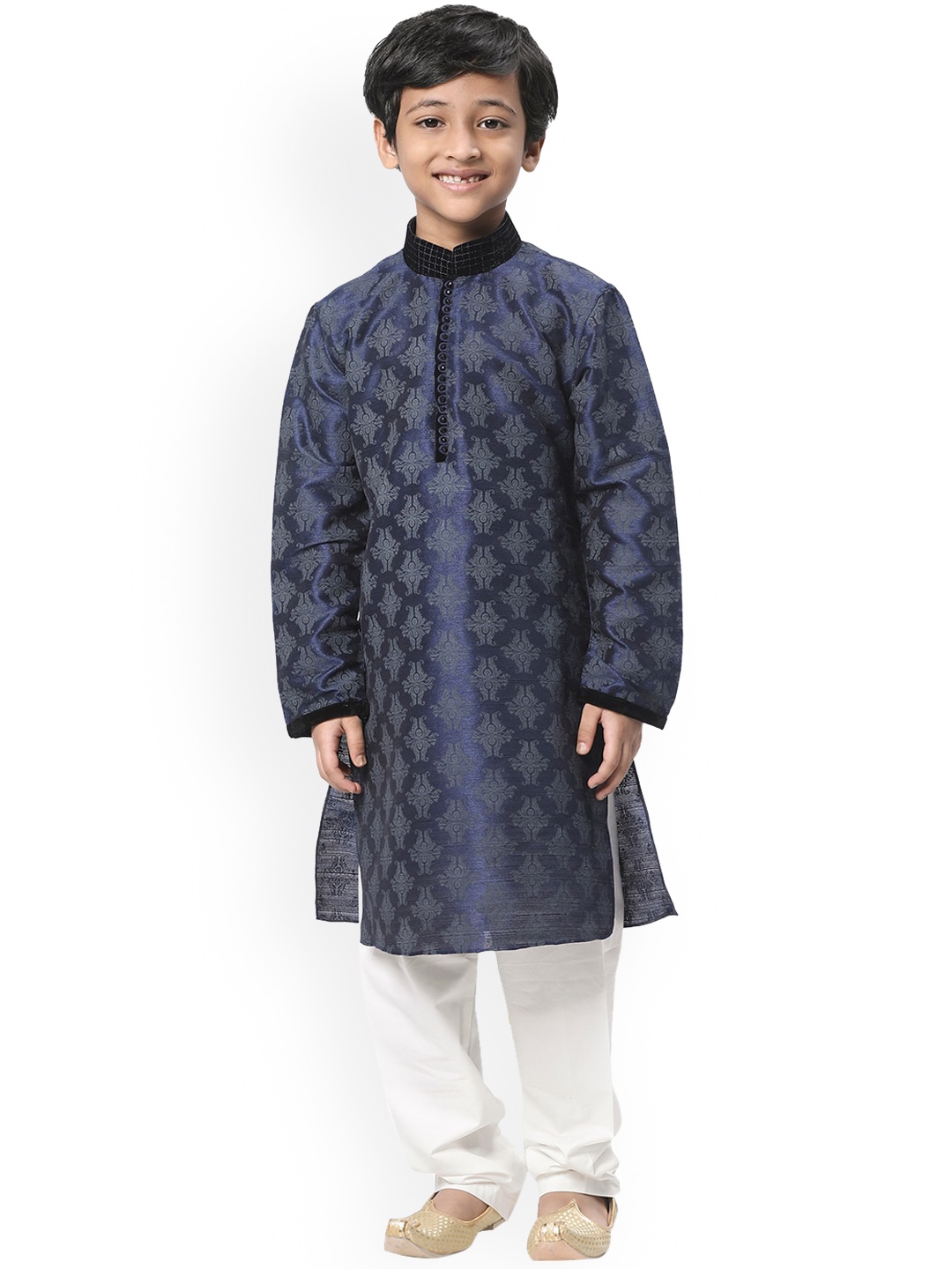 

Manyavar Boys Blue Floral Printed Kurta with Pyjamas