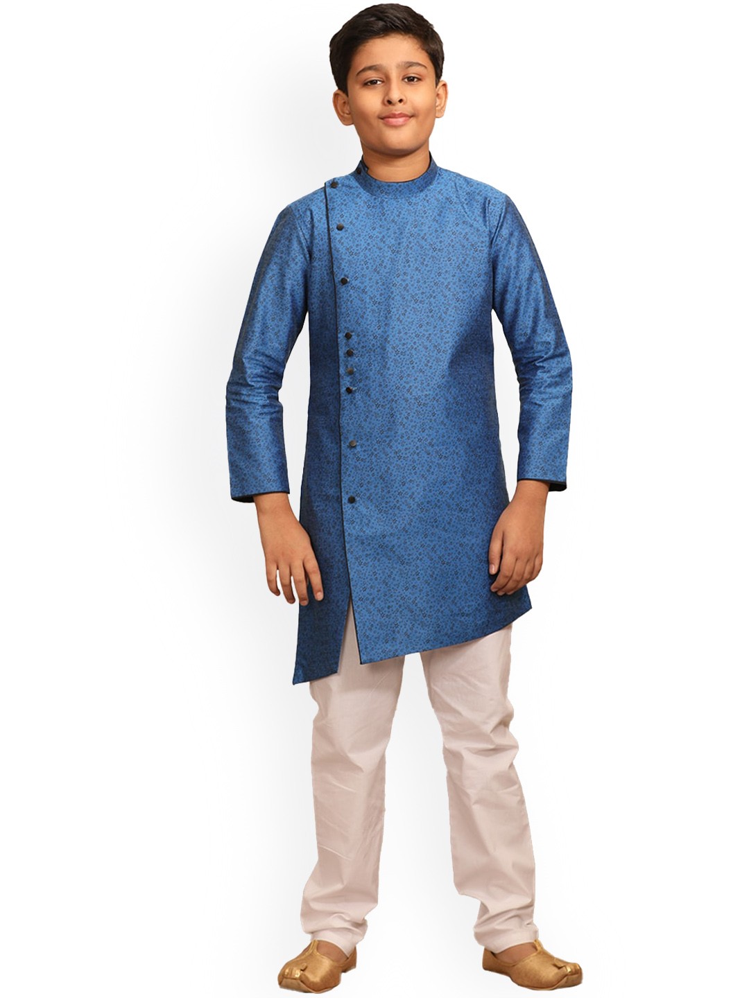 

Manyavar Boys Blue Floral Printed Kurta with Pyjamas