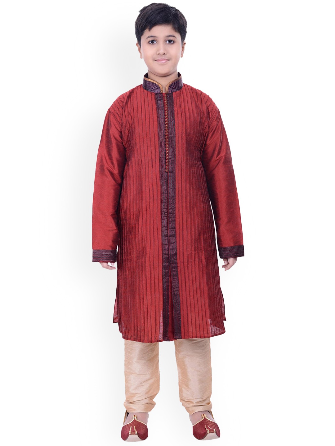 

Manyavar Boys Maroon Striped Kurta with Pyjamas