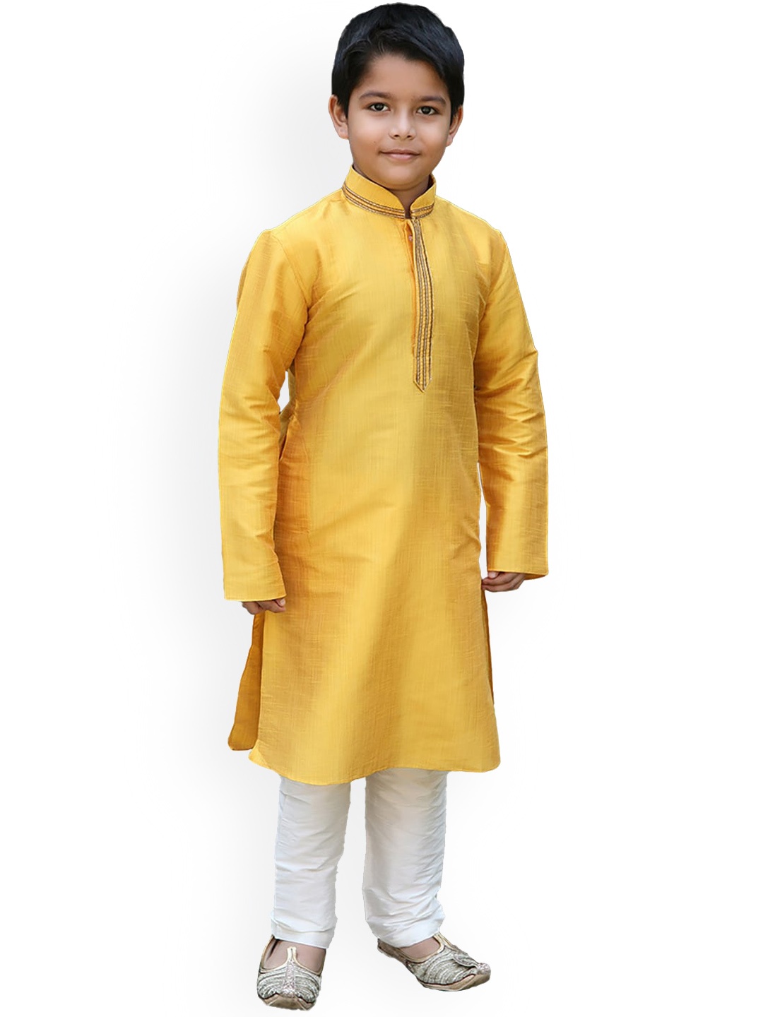

Manyavar Boys Mustard Yellow Gotta Patti Kurta with Pyjamas
