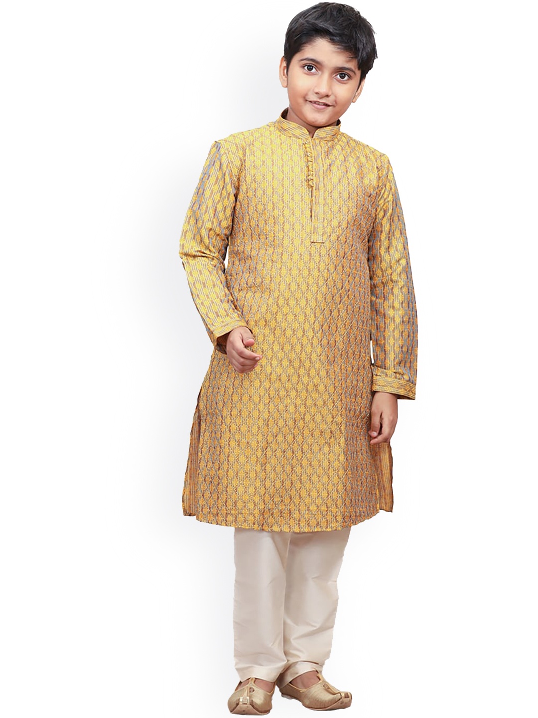 

Manyavar Boys Mustard Yellow Kurta with Pyjamas