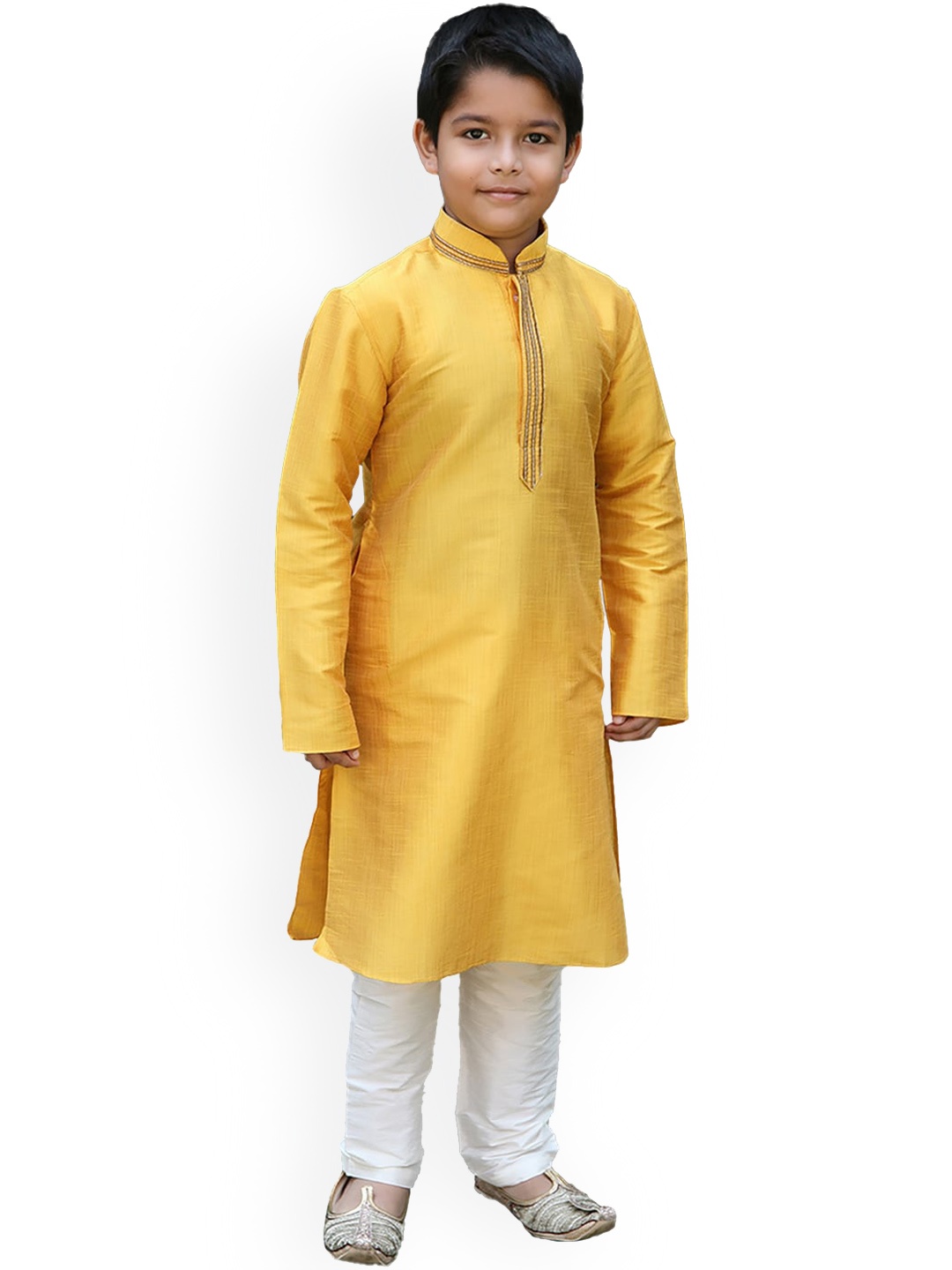 

Manyavar Boys Mustard Yellow Gotta Patti Kurta with Pyjamas
