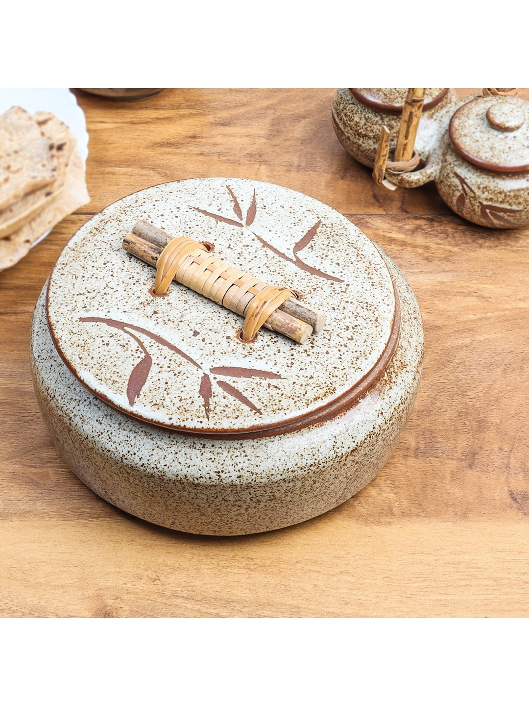 

nakshikathaa Beige Solid Studio Pottery Ceramic Roti Box