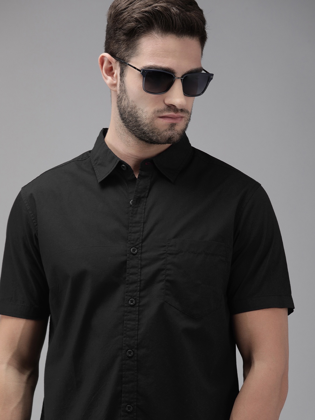 

Roadster Men Black Pure Cotton Casual Shirt