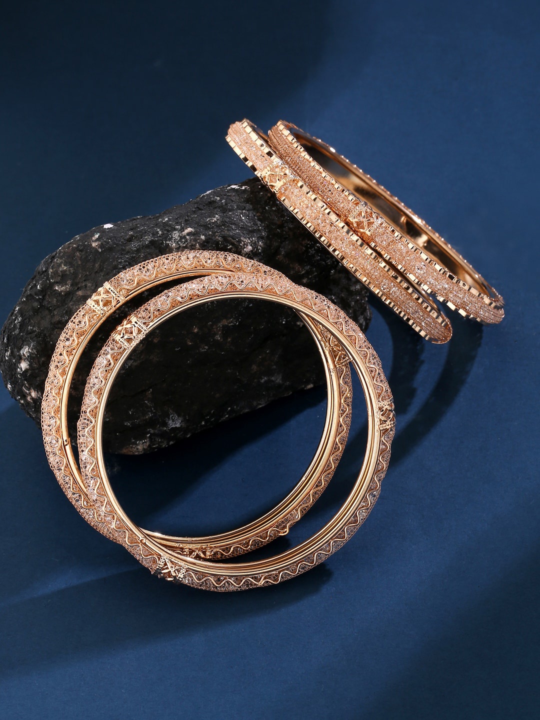 

VIRAASI Set Of 4 Rose Gold-Plated White CZ-Studded Bangles