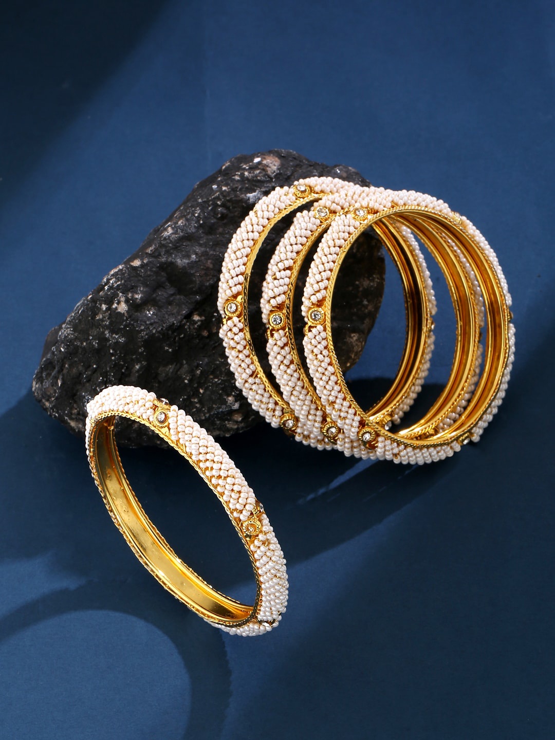 

VIRAASI Set Of 4 Gold-Plated & White Beaded Bangles