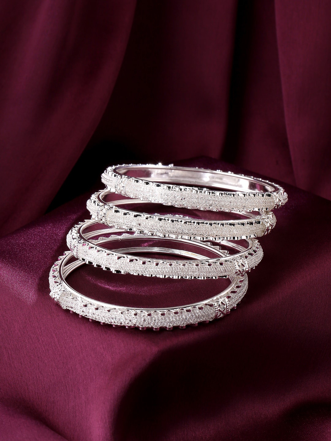 

VIRAASI Silver-Plated Set Of 4 CZ Studded Bangles, White