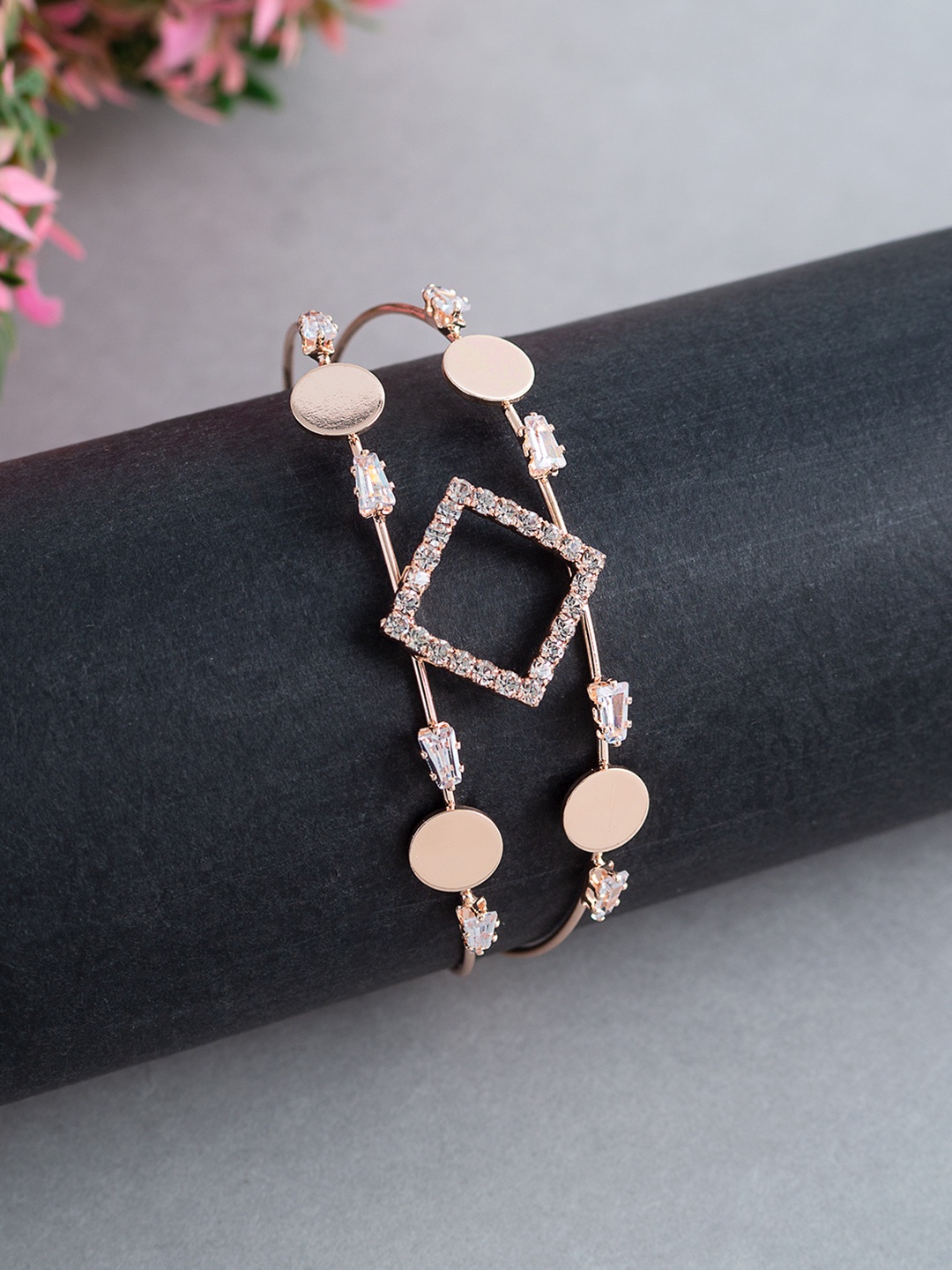 

Golden Peacock Women Rose Gold Cubic Zirconia Cuff Bracelet
