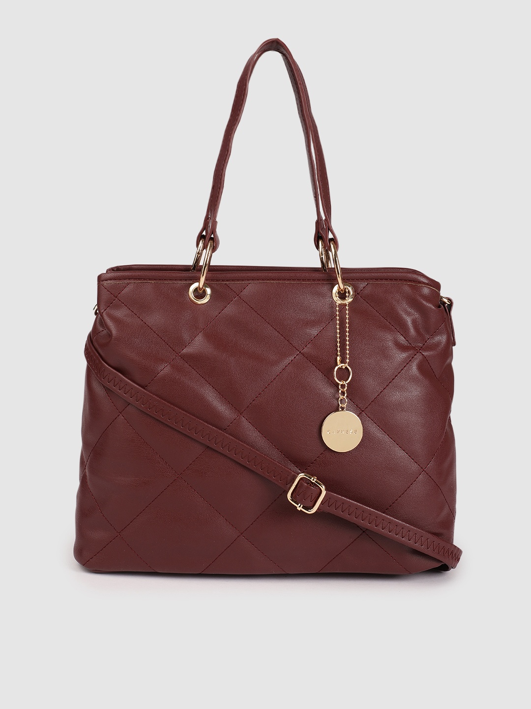 

Caprese Burgundy Textured Regular Structured Handheld Bag with Quilted Detail