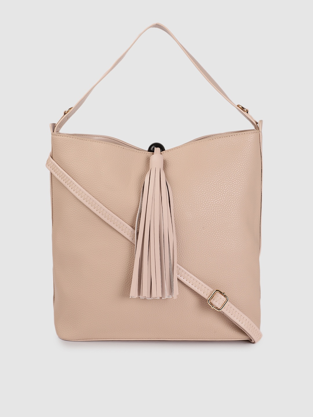 

Caprese Nude-Coloured Animal Textured Regular Structured Hobo Bag with Fringed Detail