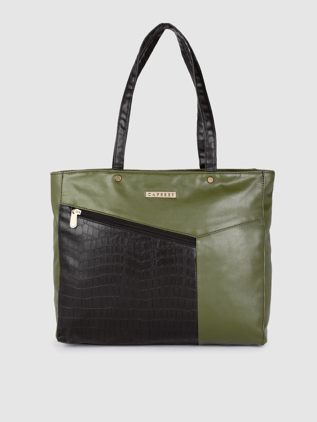 

Caprese Olive Green Textured Structured Shoulder Bag