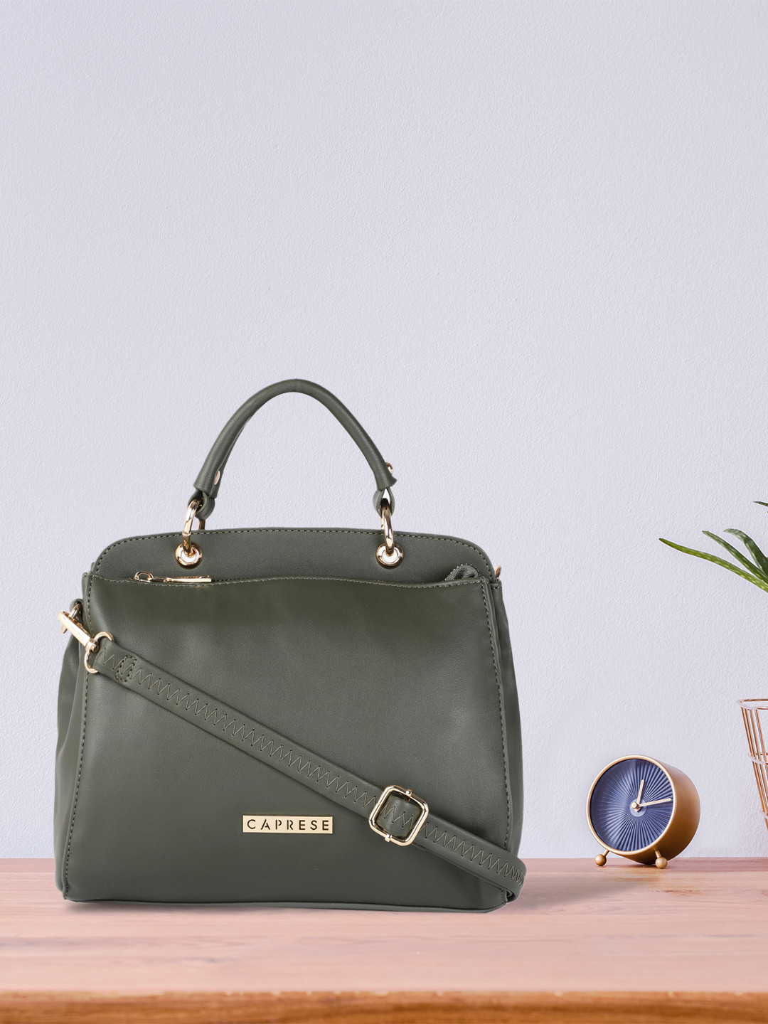 

Caprese Olive Green Structured Handheld Bag